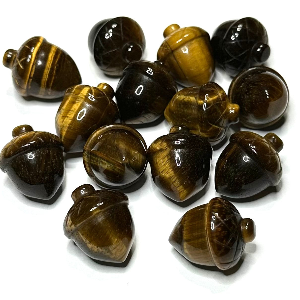 Tiger Eye Carved Acorn Stones-25 x 20mm Avg. (NC5615)