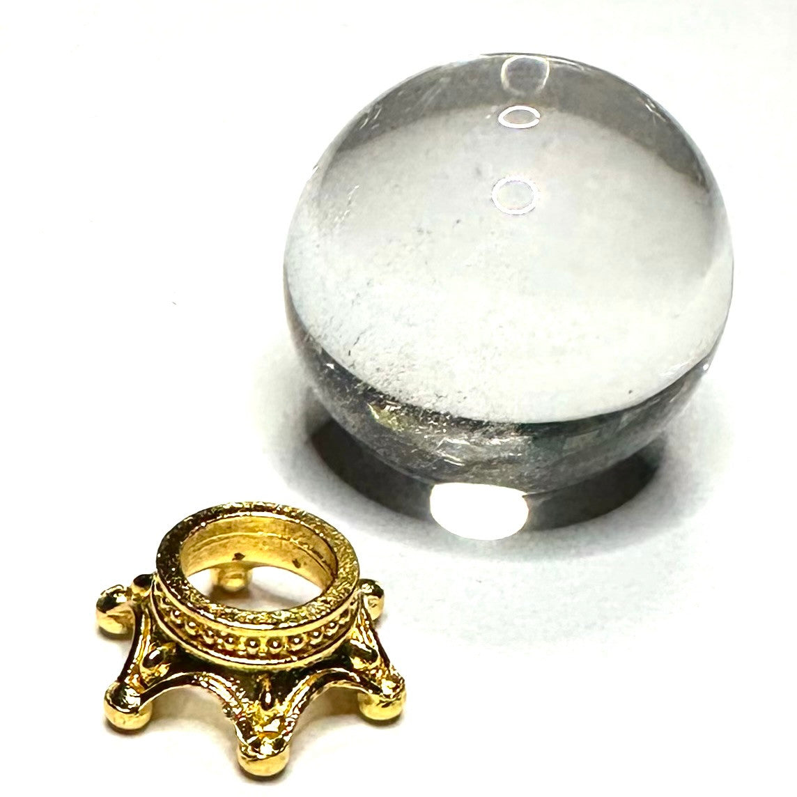 Quartz Crystal Spheres on Gold Tone Crown Stand-27mm