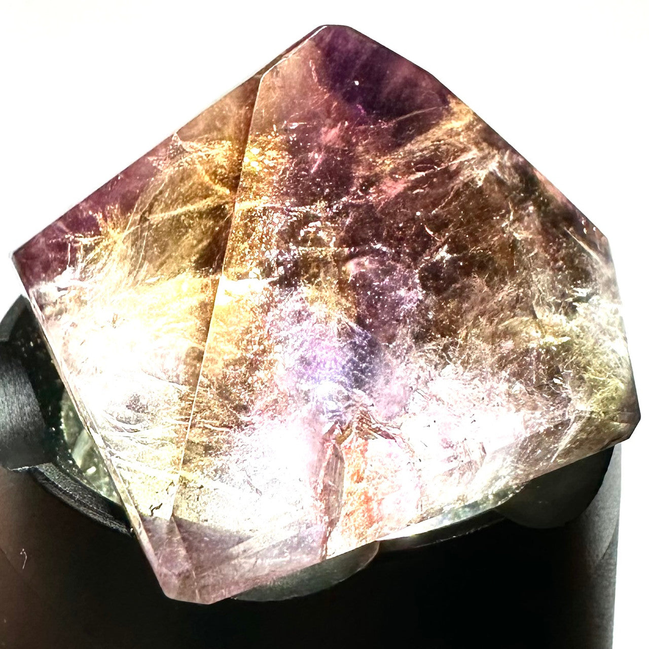 One of a Kind Ametrine with Rainbow Inclusions Freeform Stone-1 1/2 x 1 1/4"