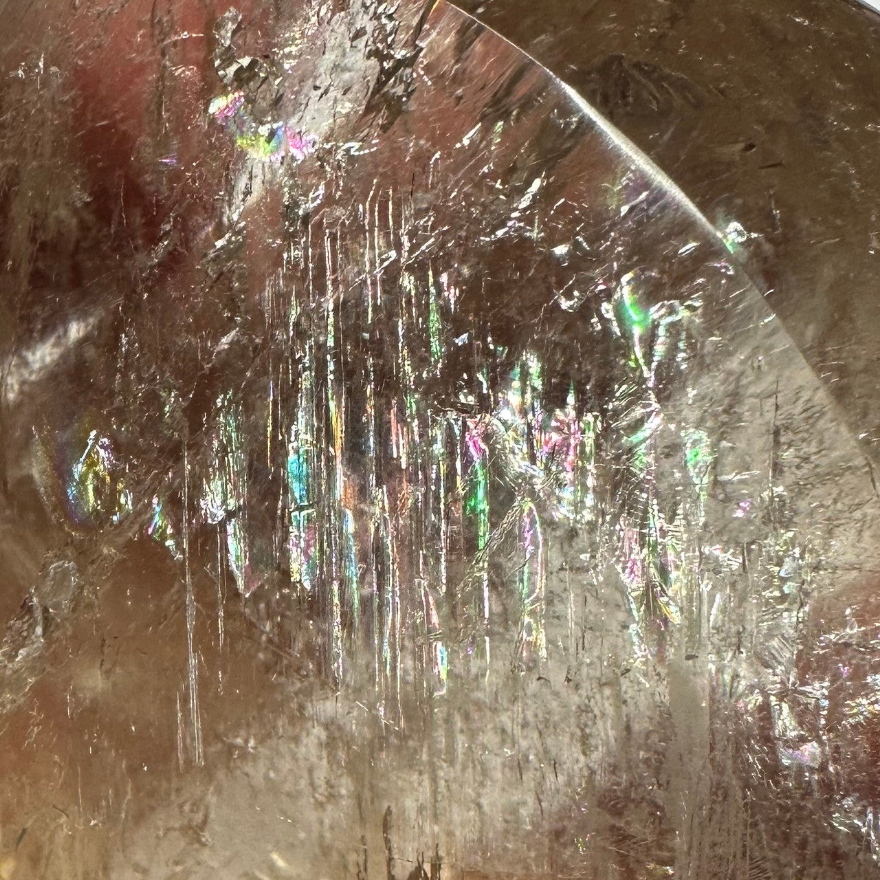 One of a Kind Phantom Smokey Quartz Crystal with Rainbow Inclusions Flame  Tower-3 3/4 x 2 1/4"