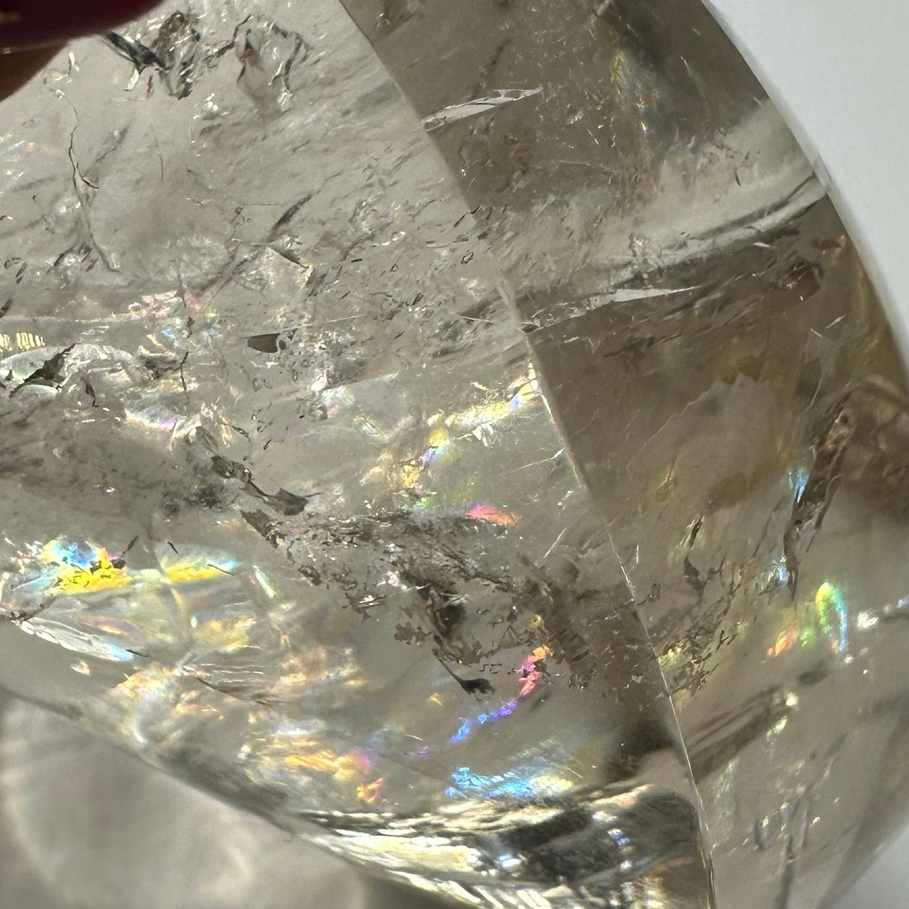 One of a Kind Champagne Smokey Quartz Crystal with Rainbow Inclusions Flame  Tower-3 3/4 x 2"