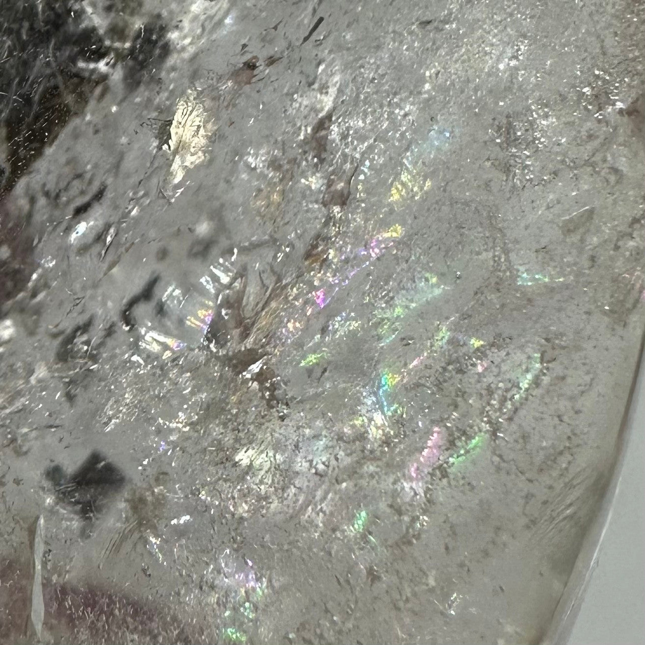 One of a Kind Quartz Crystal with Rainbow Inclusions Flame Tower-3 1/2 x 2"