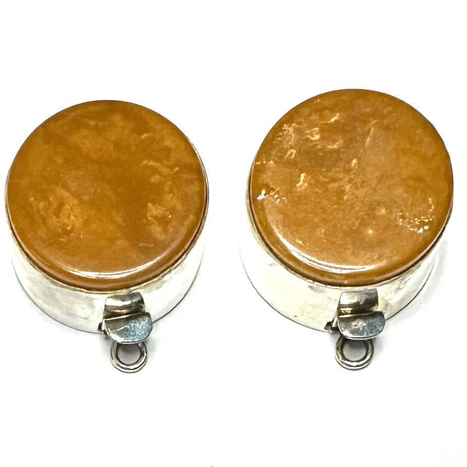 Sterling Silver Bakelite Carmel Swirl Box Clasps-Set of 2-23mm