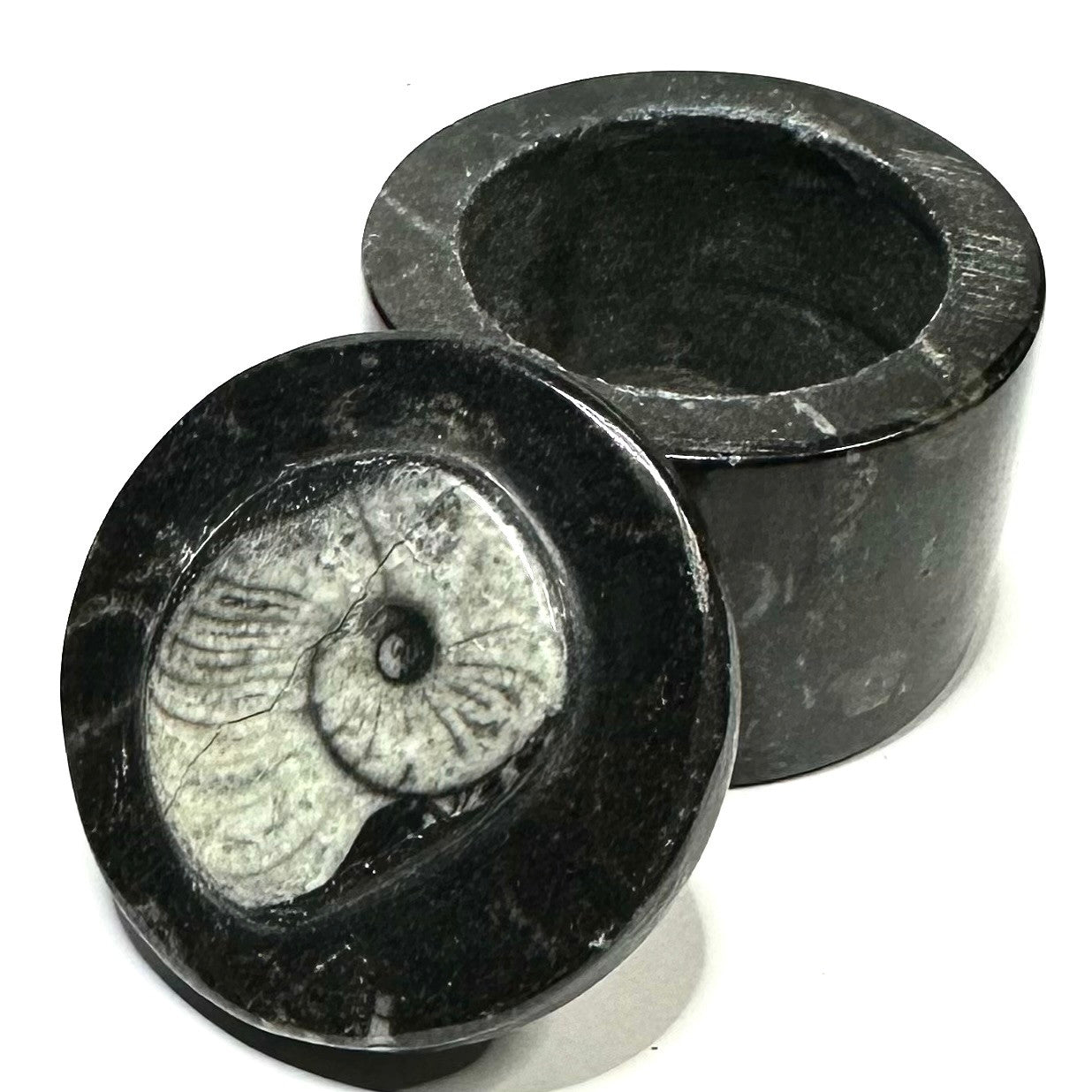 One of a Kind Orthoceras Carved Stone Jar-1 1/2 x 1 3/4"-NC5655 (NC5655)