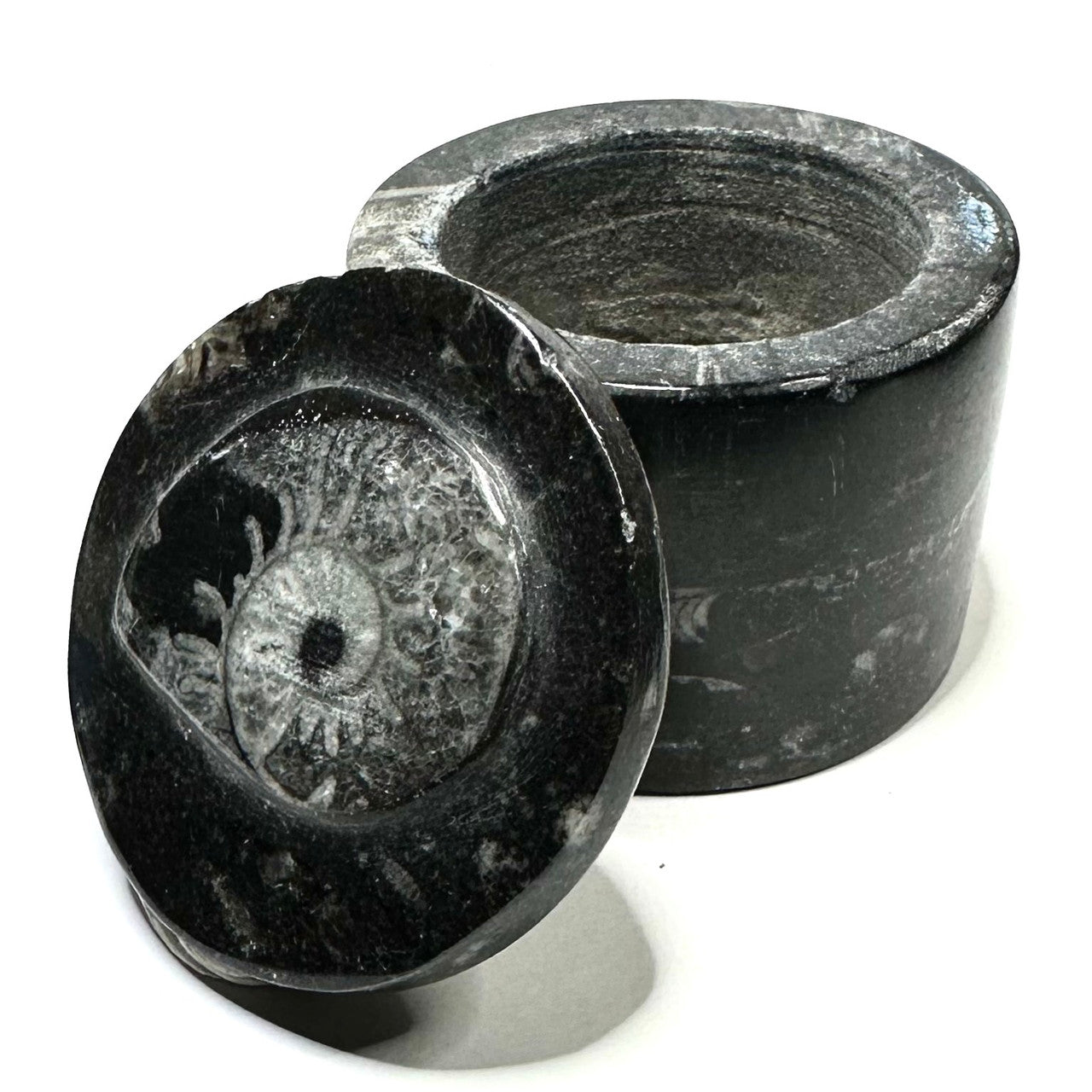 One of a Kind Orthoceras Carved Stone Jar-1 1/2 x 1 3/4"-NC5661 (NC5661)