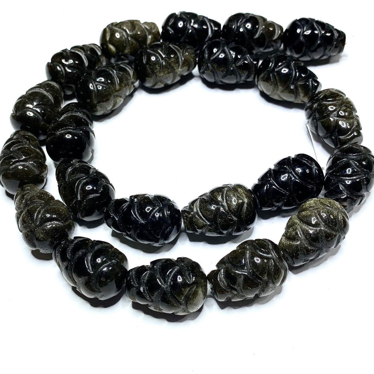 Golden Sheen Obsidian Hand Carved Pinecone Beads-18 x 13mm-AAA Grade (SP4094)