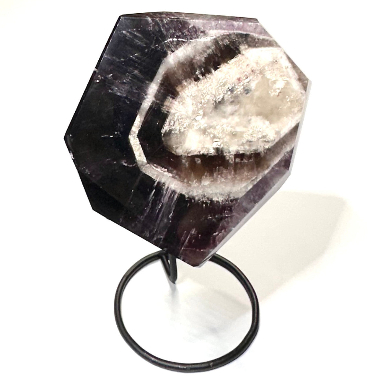 One of a Kind Trapiche Amethyst Freeform Stone with Stand-3 1/2 x 3 1/4"