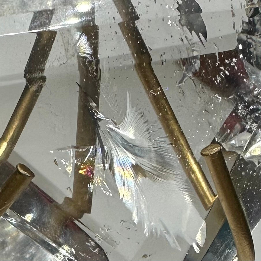 One of a Kind Quartz Crystal with Rainbow Inclusions Faceted Heart with Stand-2 1/2 x 2 1/2"