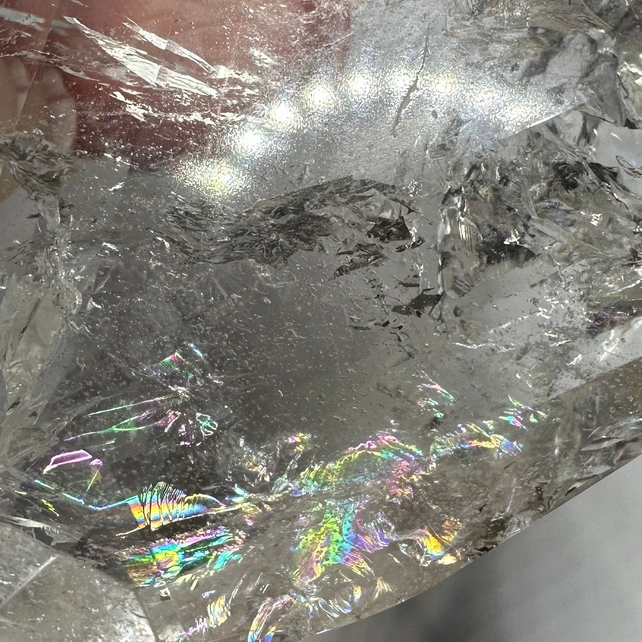 One of a Kind Quartz Crystal with Rainbow Inclusions Faceted Heart with Stand-2 1/2 x 2 1/2"-NC6900