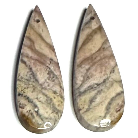 One of a Kind Zebra Jasper Earring/Pendant Pair-34 x 12mm