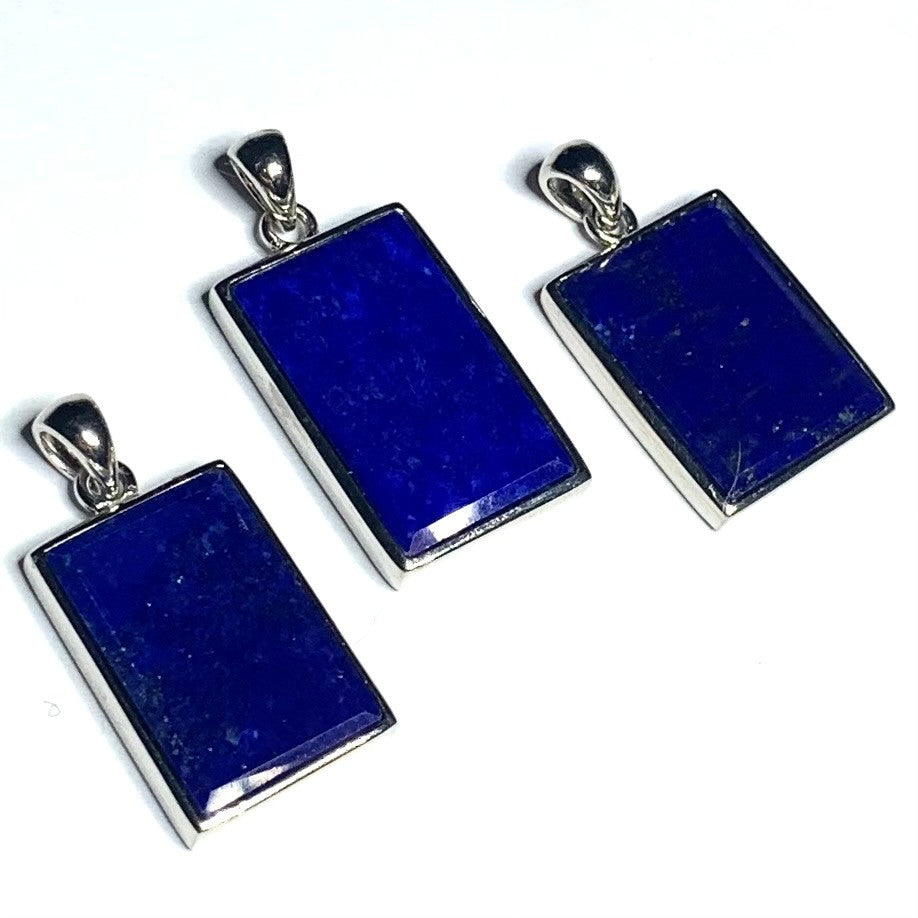 Lapis and Sterling Silver Beveled Edge Pendants-20 x 14mm Avg.-A+ Grade (SP4141)