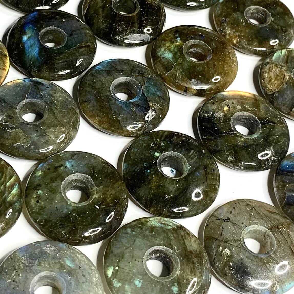 Labradorite Polished Donut Pendants-25mm-AAA Grade (SP4190)