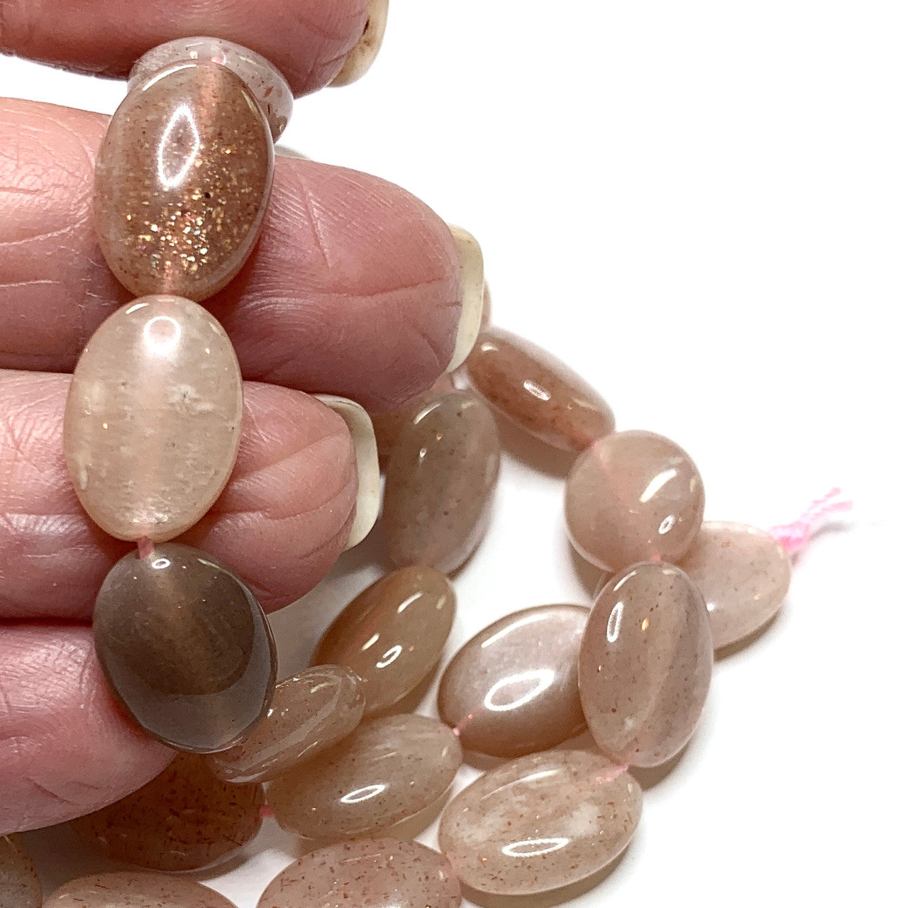 Polished Peach Moonstone Oval Flat Beads-10 x 14mm (SP3302)
