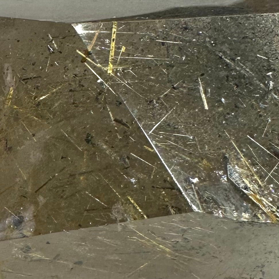 One of a Kind Smokey Garden Quartz with Rutile & Rainbow Inclusions Freeform Stone-2 1/2 x 1 1/2"