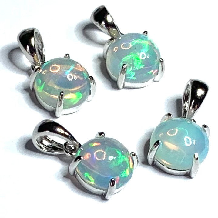 Ethiopian Opal Prong Set Sterling Silver Pendants-8mm-AAAA Grade (SP4229)