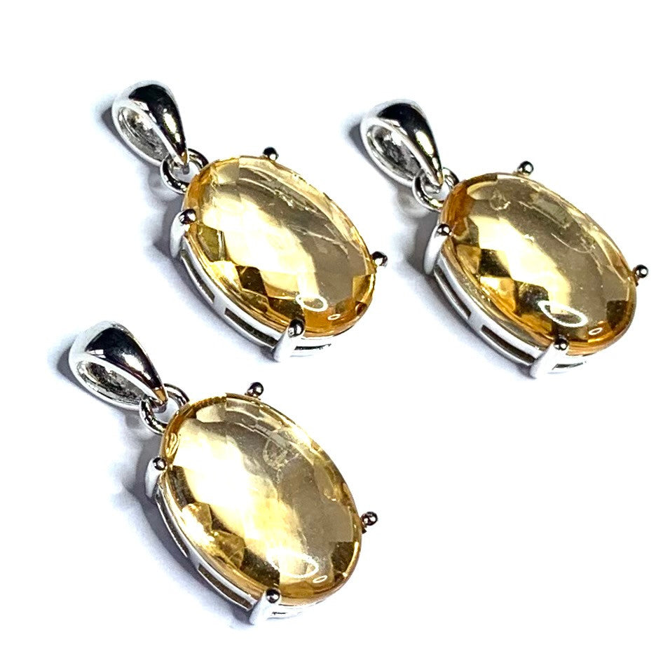 Faceted Citrine and Sterling Silver Pendants-14 x 10mm AA Grade (SP4225)