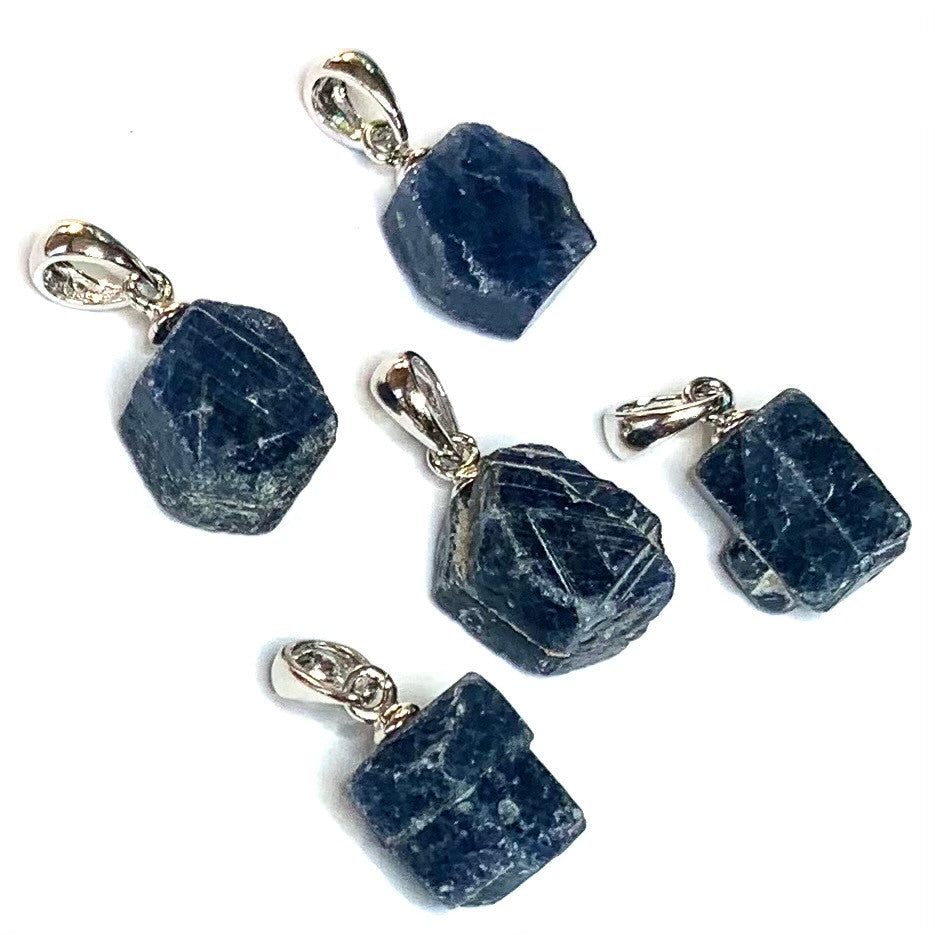 Natural Rough Cut Blue Sapphire and Sterling Silver Pendants-12mm Avg.-A Grade (SP4228)