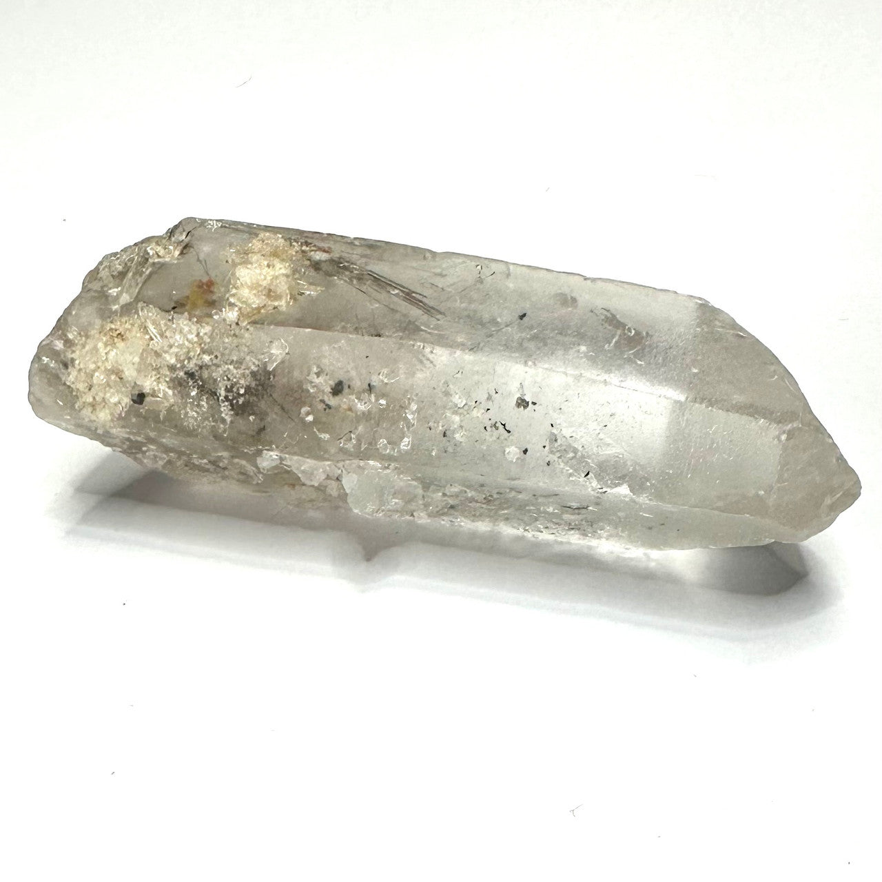 One of a Kind Partially Polished Lemurian Quartz Crystal with Rutile and Hematite Inclusions Terminated Point-3 x 1"