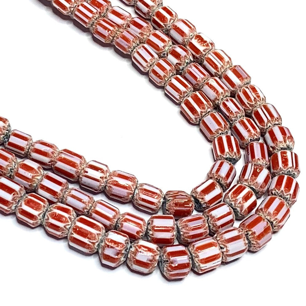 Vintage Handmade Red, White and Black African Chevron Trade Beads From Ghana-6-7mm Avg.