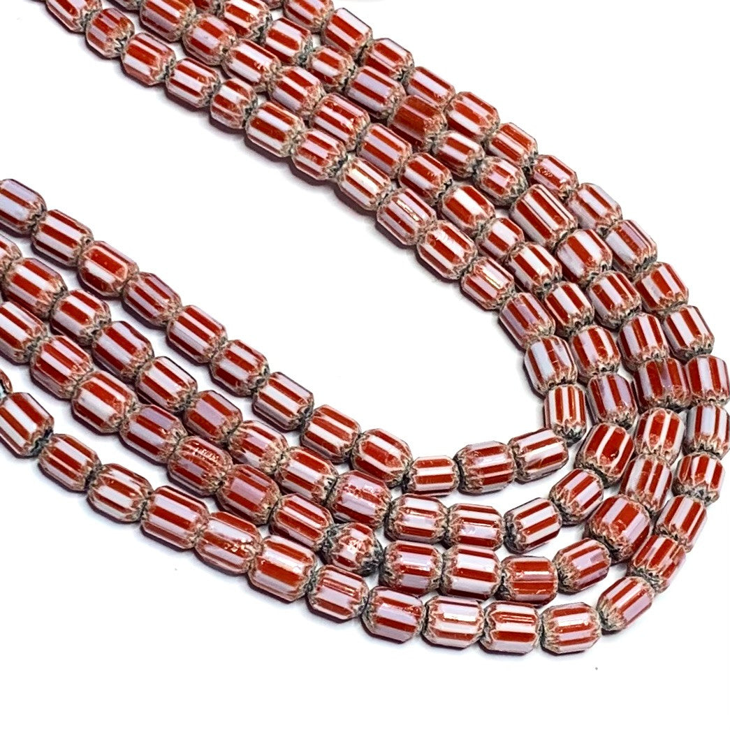 Vintage Handmade Red, White and Black African Chevron Trade Beads From Ghana-5-6mm Avg. (GB3233)
