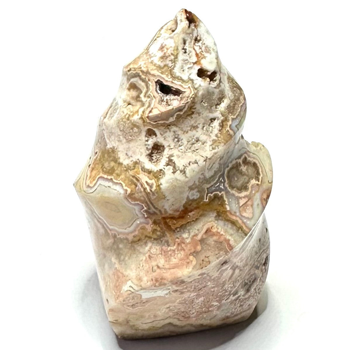 One of a Kind Crazy Lace Agate Druzy Twisted Flame Tower-2 1/2 x 1 1/2"