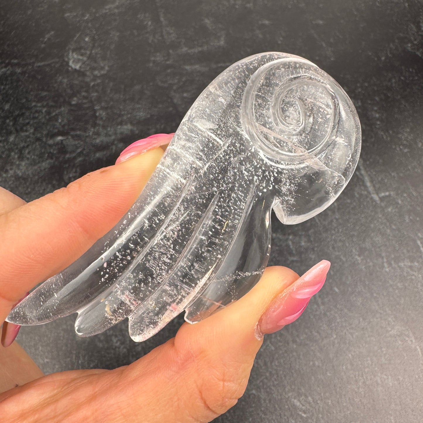 Master Carved Himalayan Quartz Angel Wing #111 3 1/4 x 1 1/2" - NC7663