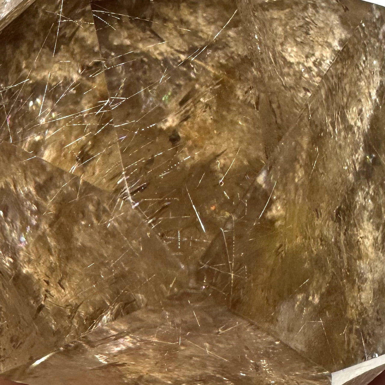 One of a Kind Rutilated Smokey Lodolite Quartz with Rainbow Inclusions Tower-1 3/4 x 2 1/4"