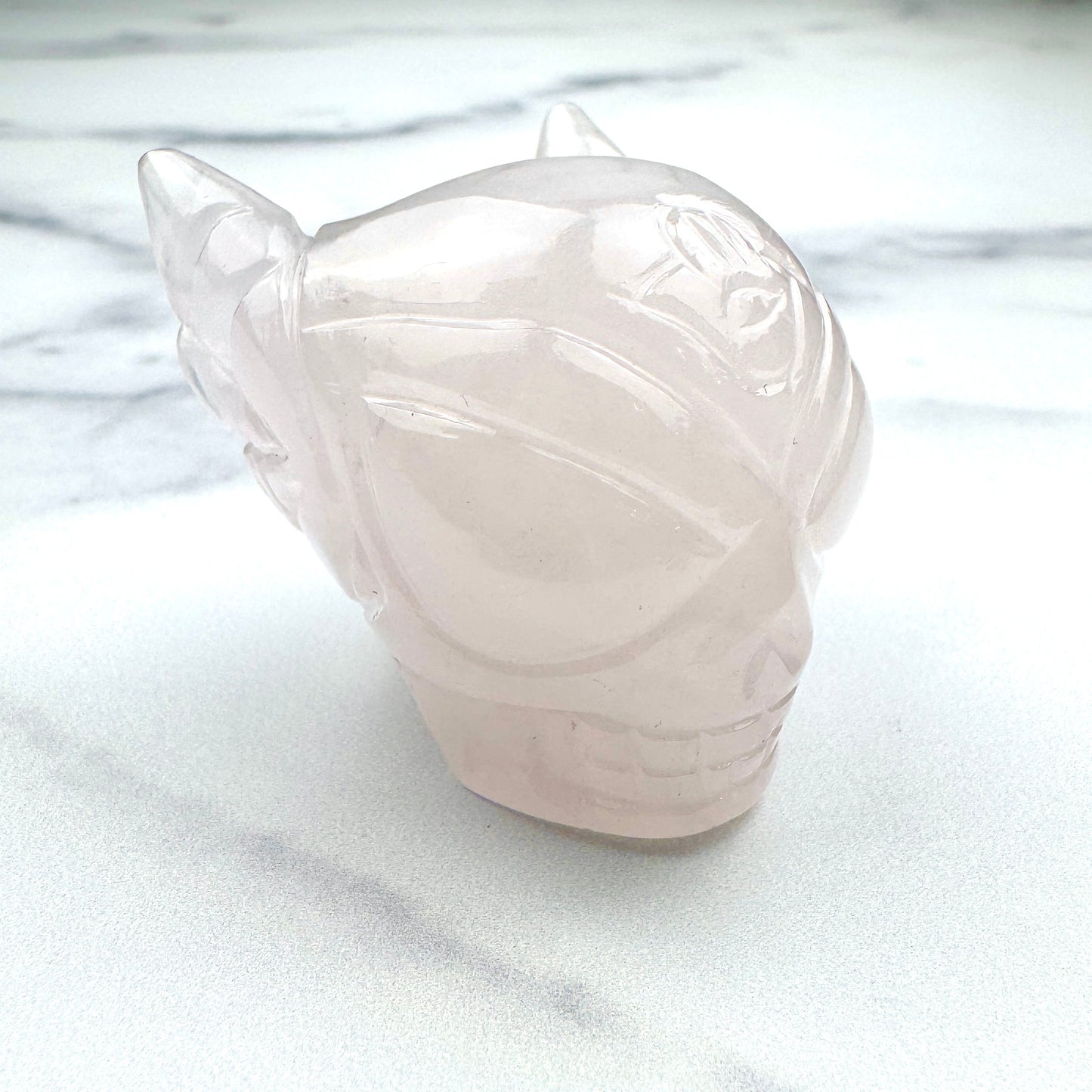 Master Carved Rose Quartz Cosmic Angel Skull #11:11 1 1/2" x 1 3/4" - NC7681