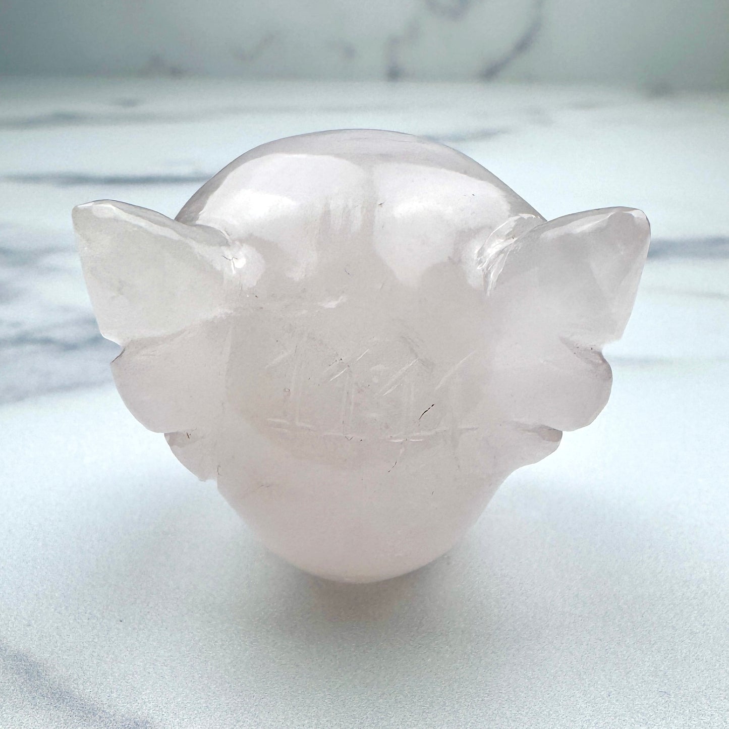 Master Carved Rose Quartz Cosmic Angel Skull #11:11 1 1/2" x 1 3/4" - NC7681