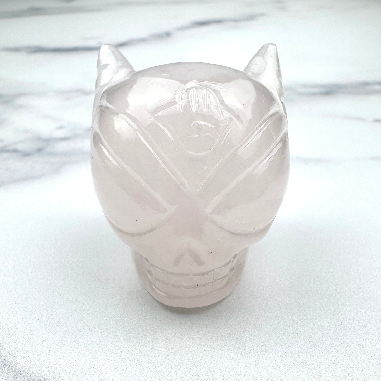 Master Carved Rose Quartz Cosmic Angel Skull #11:11 1 1/2" x 1 3/4" - NC7681