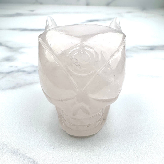 Master Carved Rose Quartz Cosmic Angel Skull #777 1 3/4 x 2" - NC7682