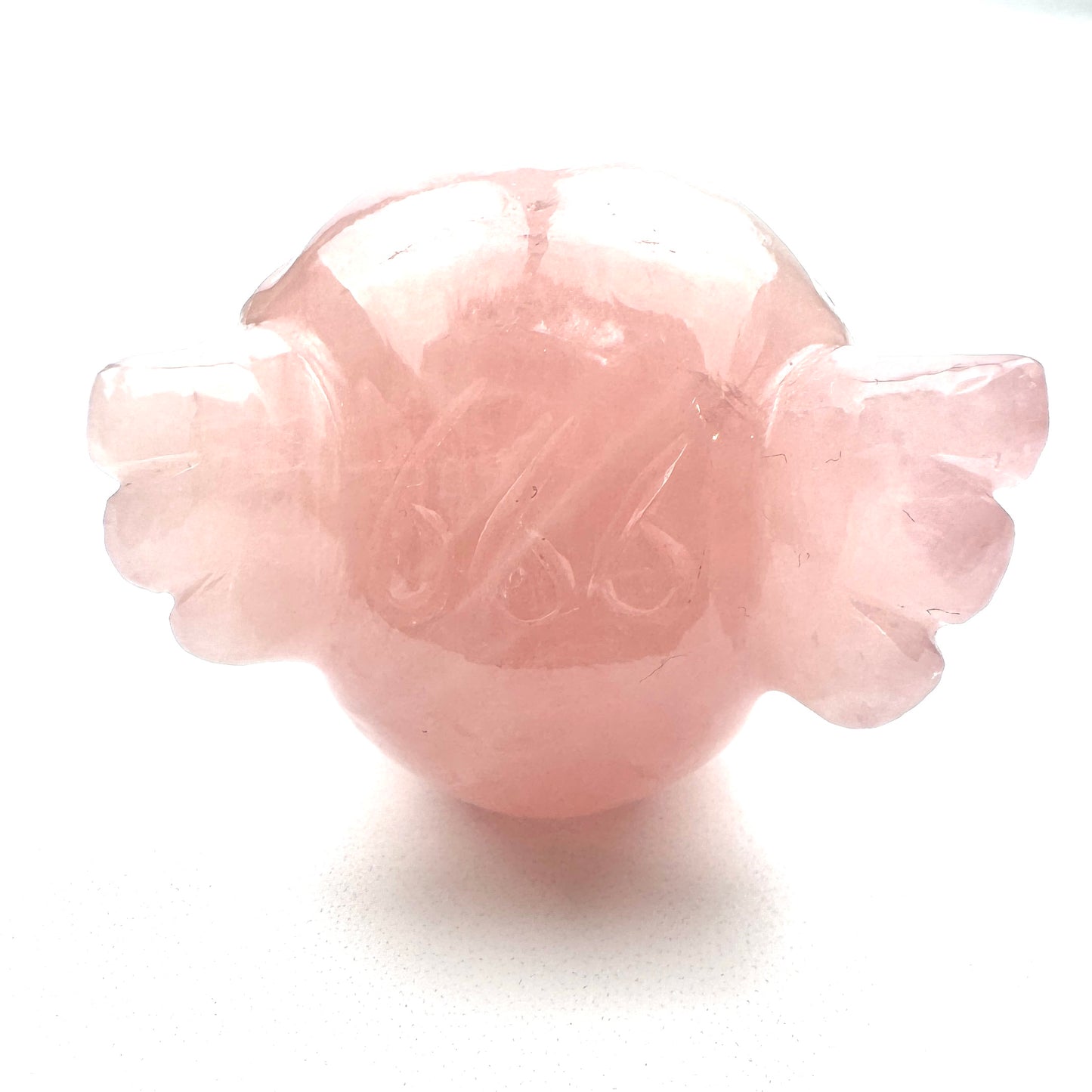 Master Carved Rose Quartz Cosmic Angel Skull #666 1 1/2 v 1 1/4" - NC7674