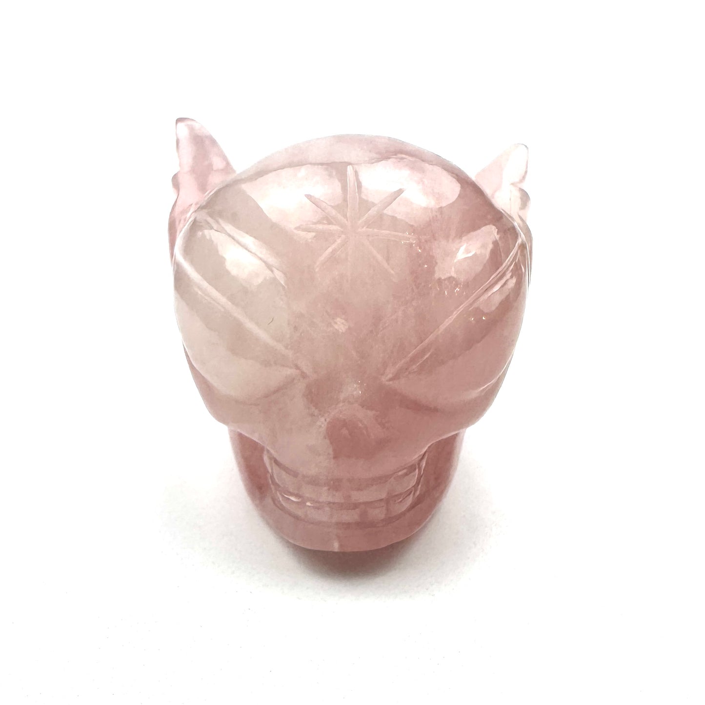 Master Carved Rose Quartz Cosmic Angel Skull #666 1 1/2 v 1 1/4" - NC7674