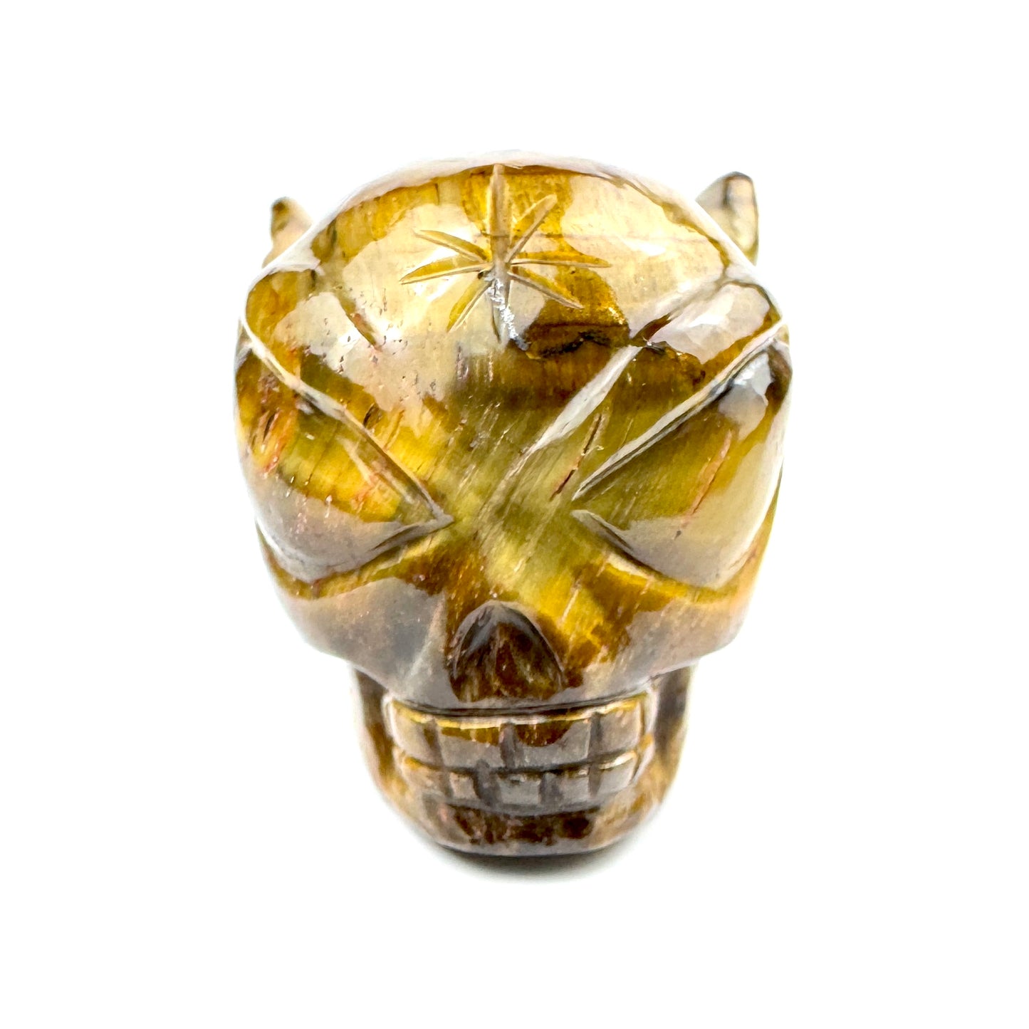 Master Carved Tiger Eye Cosmic Angel Skull #888 1 1/4 x 1 1/2" - NC7671