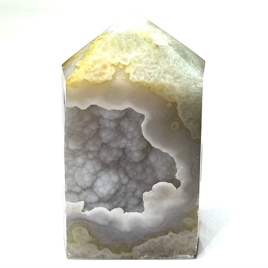 One of a Kind Chalcedony with Druzy Stone Tower-6 x 3 1/2"