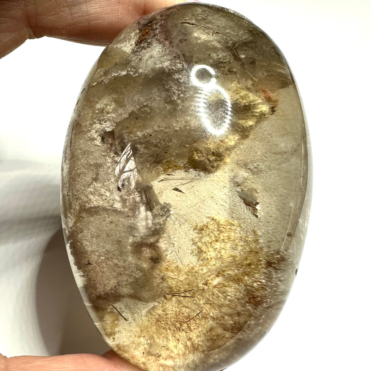 One of a Kind Lodolite Polished Lens with Rutile -3 x 2 x 3/4"
