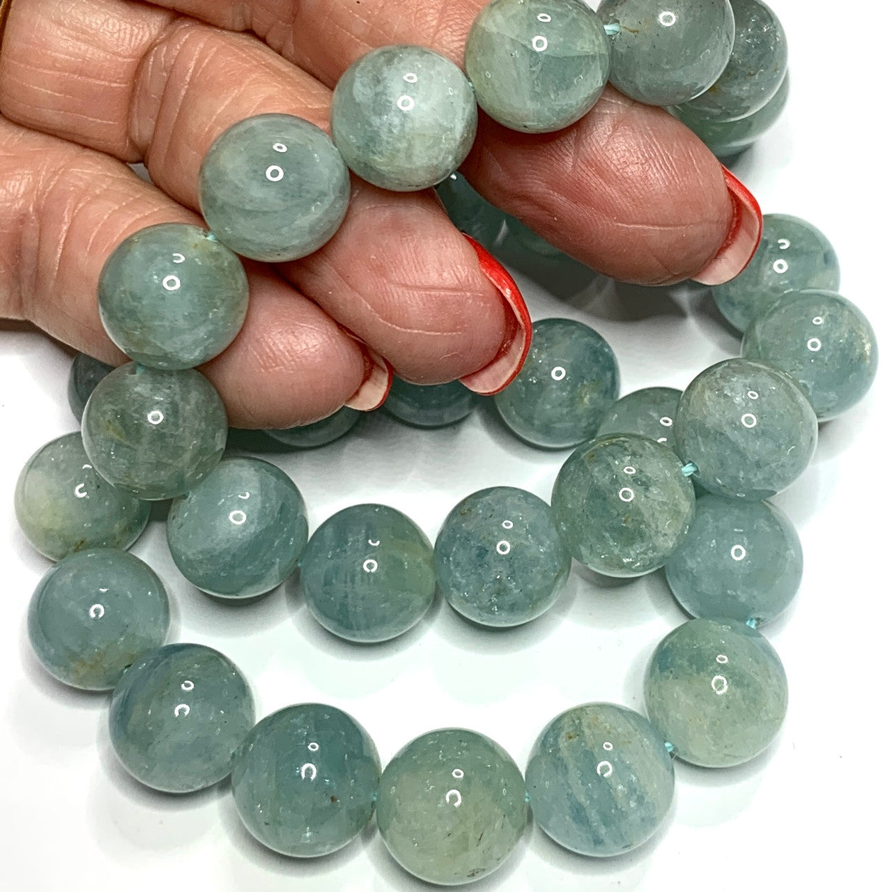 Highly Polished Aquamarine Smooth Round Beads 12mm-AB+ Grade (SP3325)