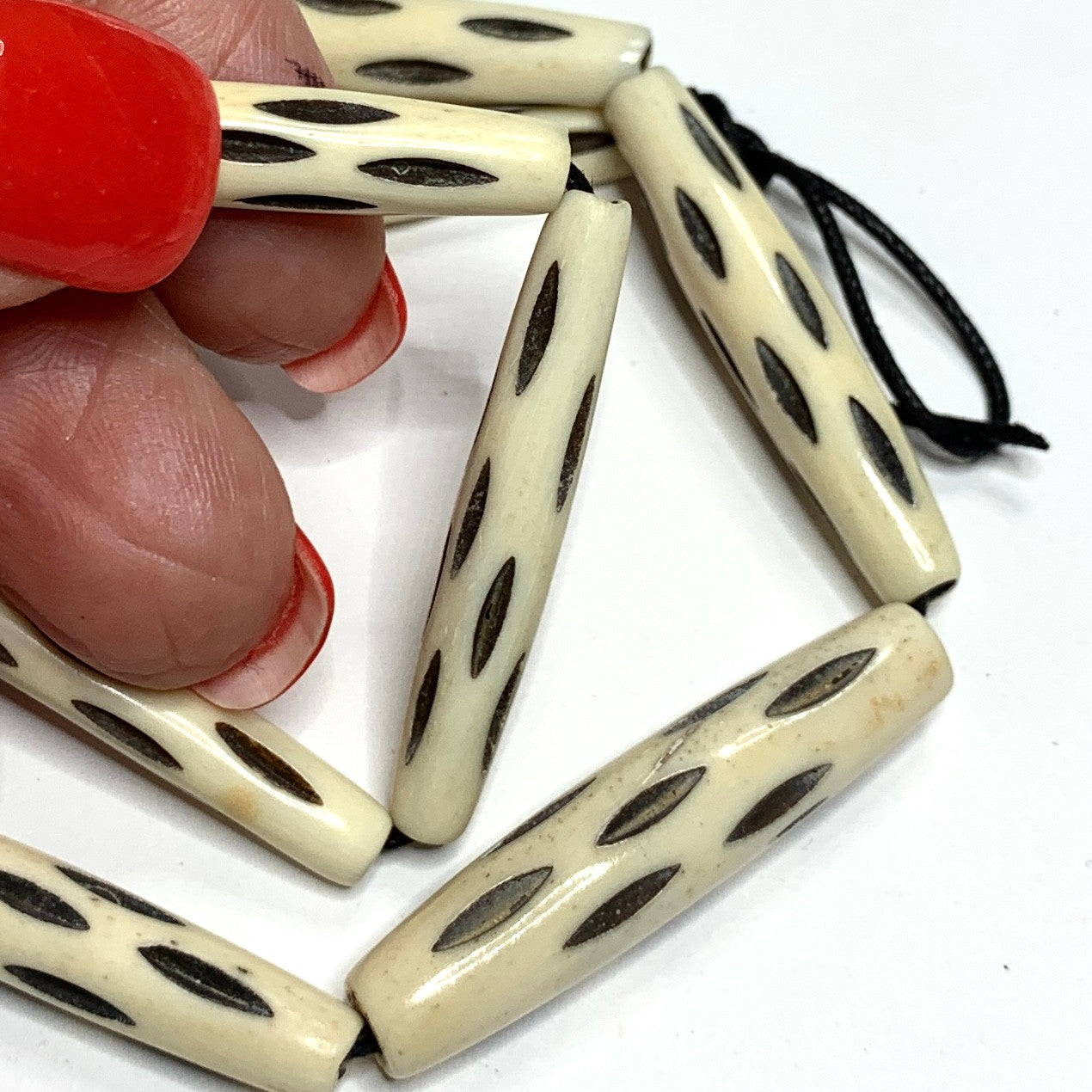 Vintage Hand Carved Bone Rice Beads 36 x 7mm avg.