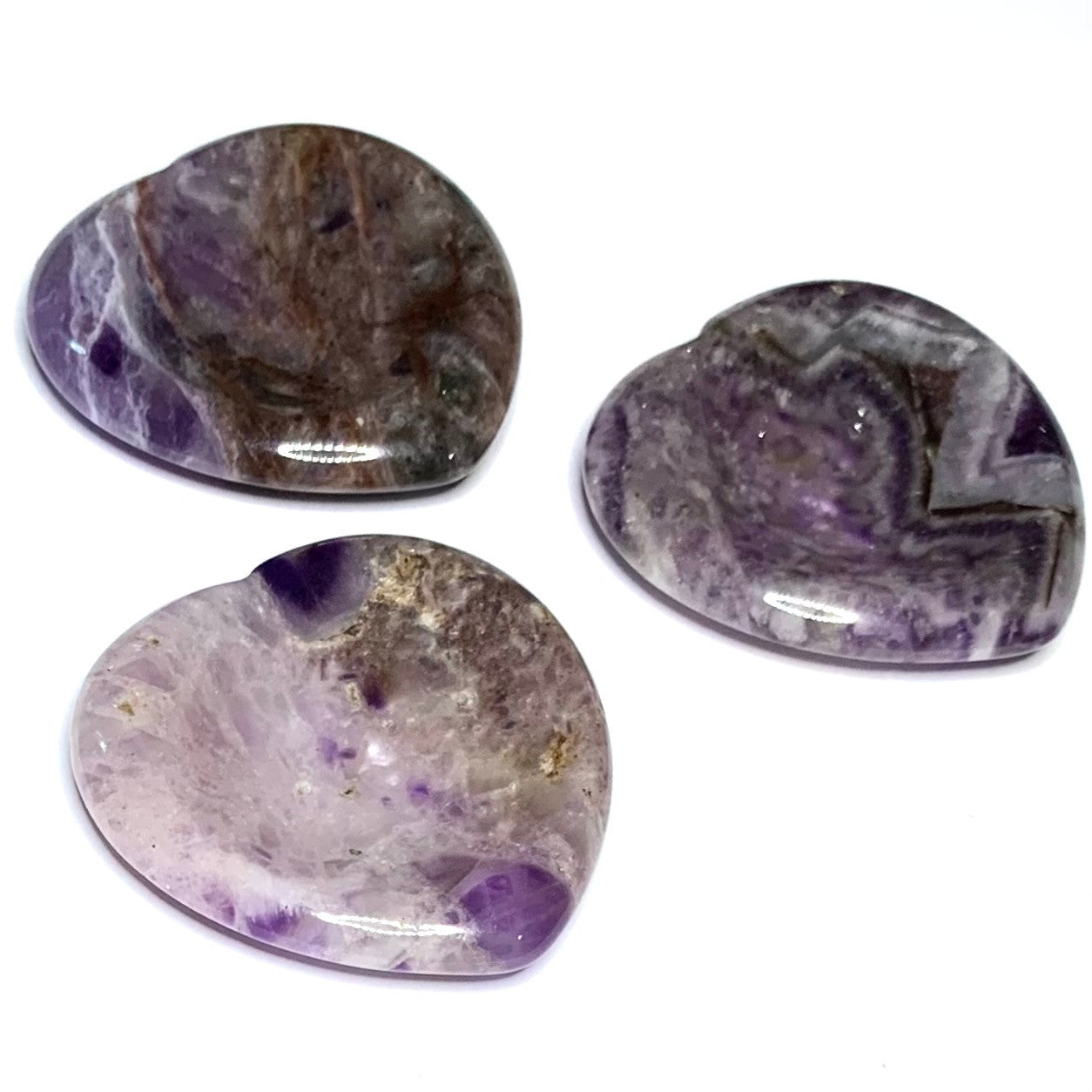 Amethyst Hand Carved Heart Worry Stones-40mm Avg. (NC4375)