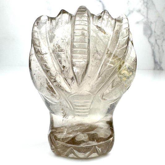 Master Carved Smokey Quartz Angel #888 Dragon Skull 2 3/24x 3 3/4 x 1 1/2" - NC7651