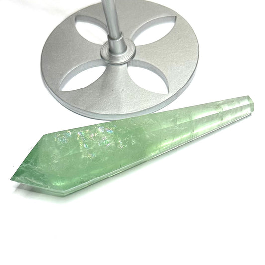 One of a Kind Green Fluorite Point with Rainbow Inclusions on a Stand-8"-NC7149