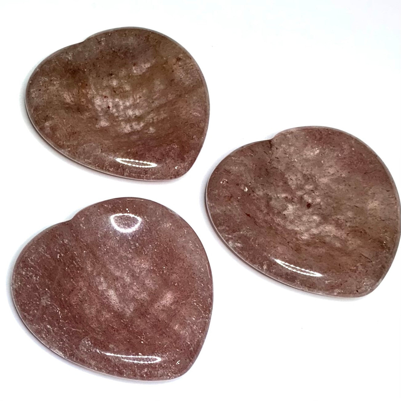 Strawberry Quartz Hand Carved Heart Worry Stones-40mm Avg. (NC4376)