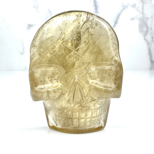 Master Carved Smokey Quartz Angel #888 Standing Palm Skull  2 1/4" x 3/4 x 2 3/4" NC7645