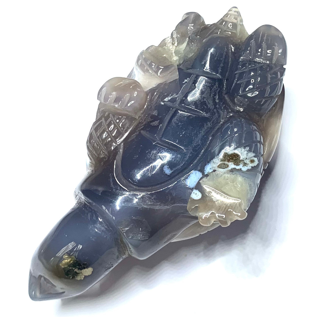 One of a Kind Blue Lace Agate Turtle with Amethyst Crystals-4 x 2" (NC4416)