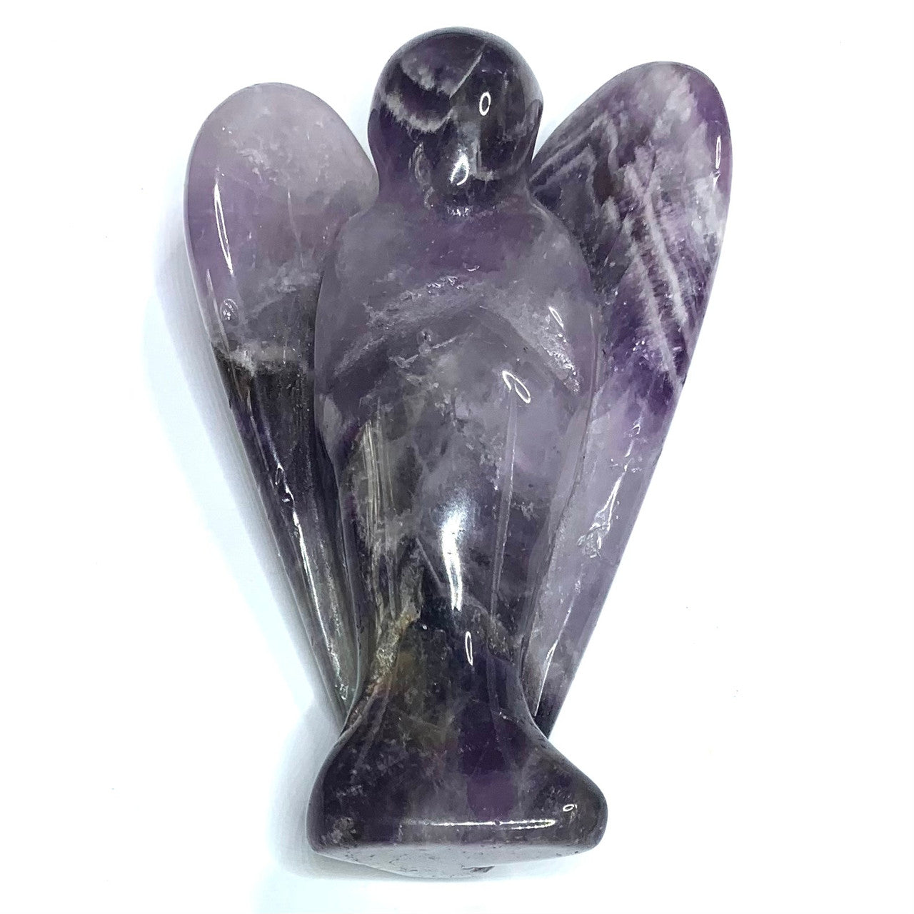 One of a Kind Hand Carved Chevron Amethyst Angel Stone-3 x 2" (NC4419)