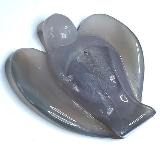 One of a Kind Hand Carved Agate Druzy Angel Stone-2 1/4 x 2 1/4" (NC4422)