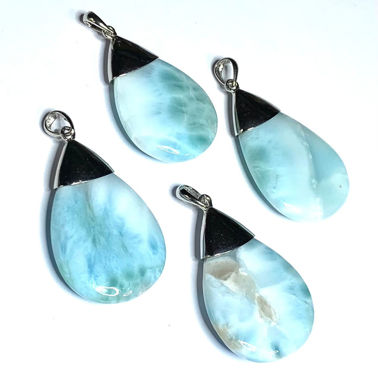 Larimar Pear Shaped Pendants with Sterling Silver Cap and Bail-A Grade-36 x 22mm (SP4447)