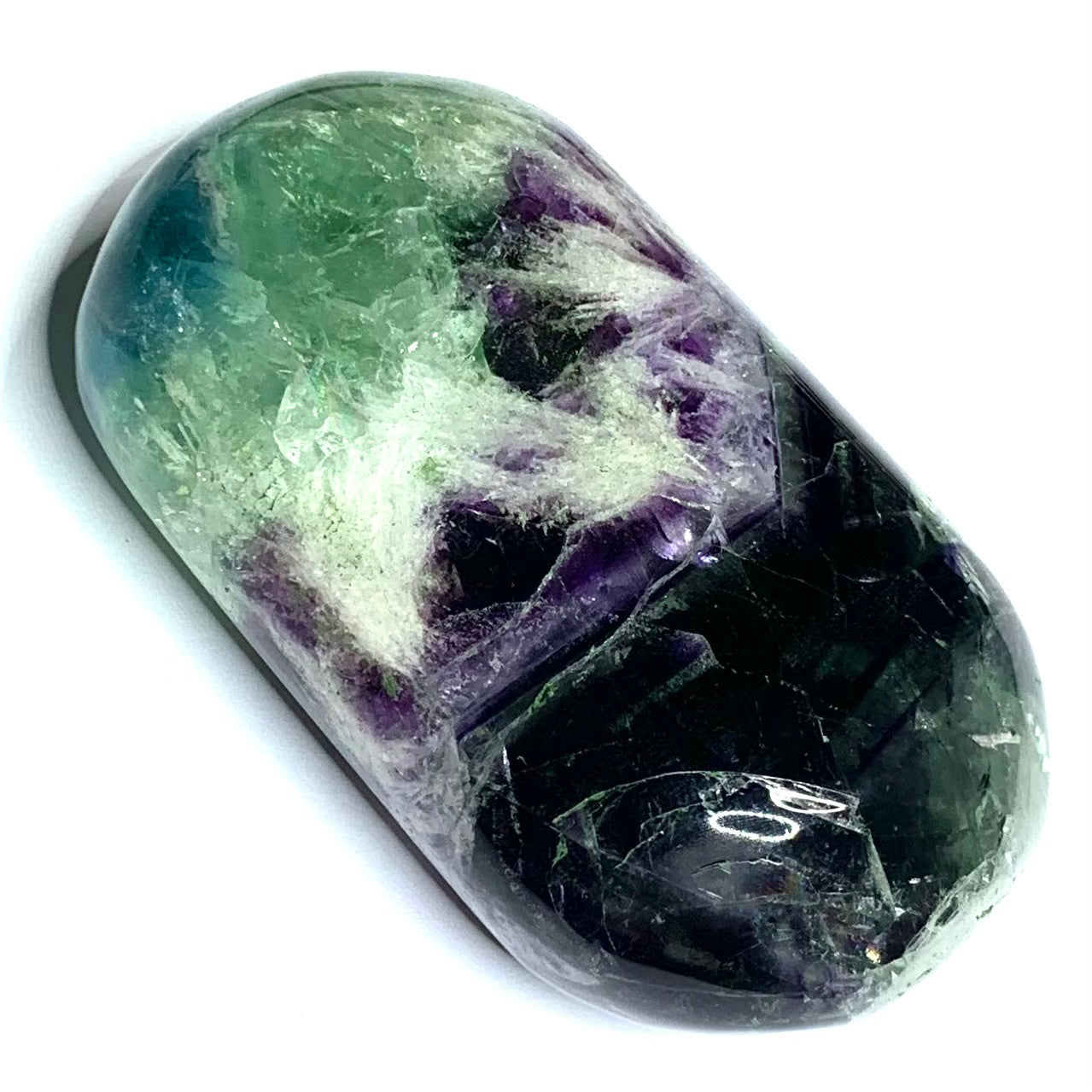 One of a Kind Feather Fluorite Palm Stone-2 3/4 x 1 1/2" (NC4460)