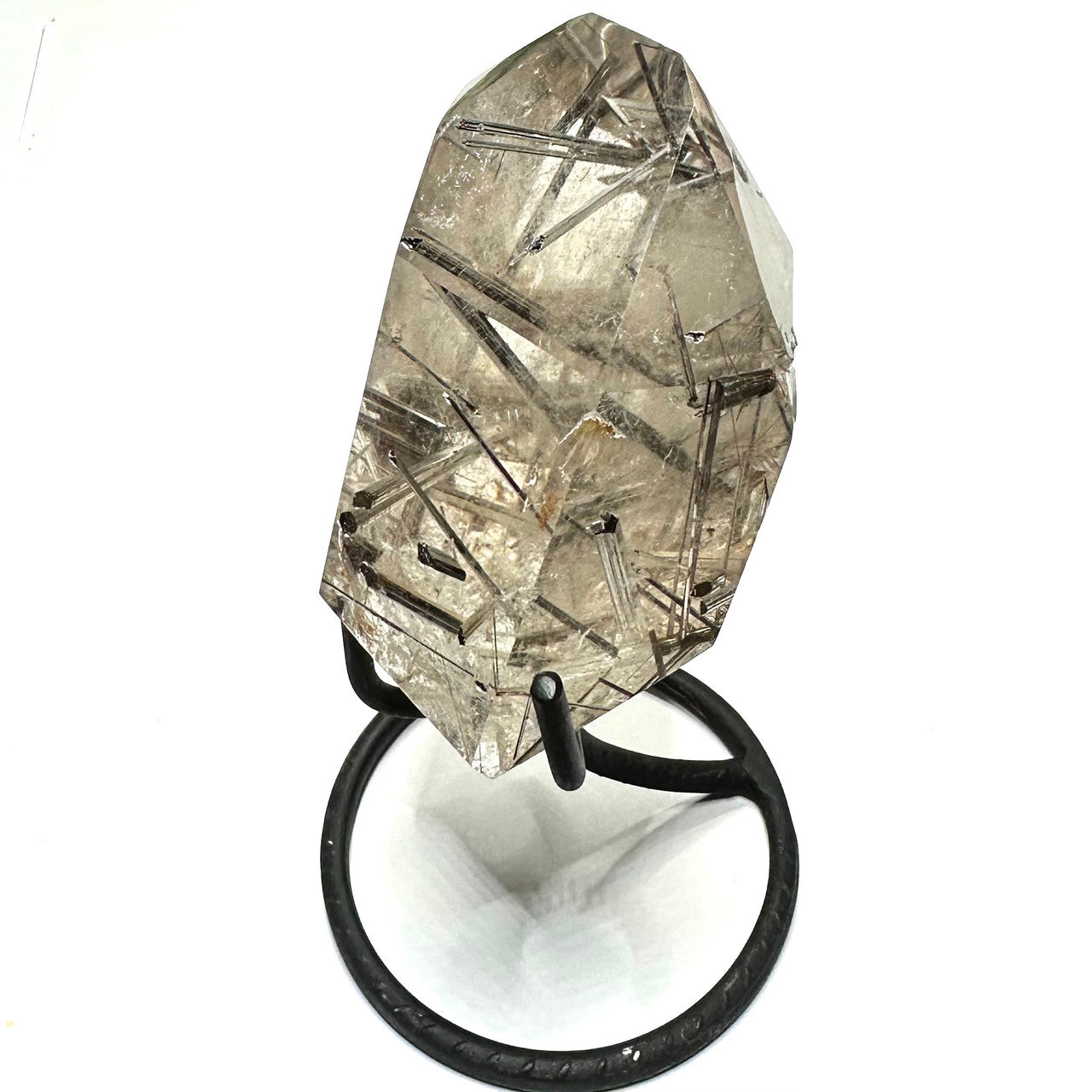 One of a Kind Tourmalinated Smokey Quartz  Partially Polished Terminated Point with Stand-3 x 2 1/2"-NC7223
