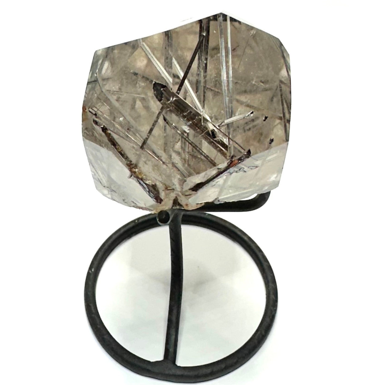 One of a Kind Tourmalinated Smokey Quartz  Partially Polished Terminated Point with Stand-3 x 2 1/2"-NC7223